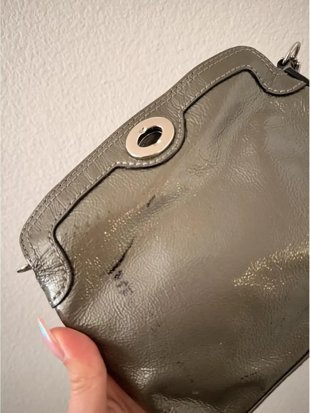 Vintage Gray Patent Leather Turnlock Wristlet